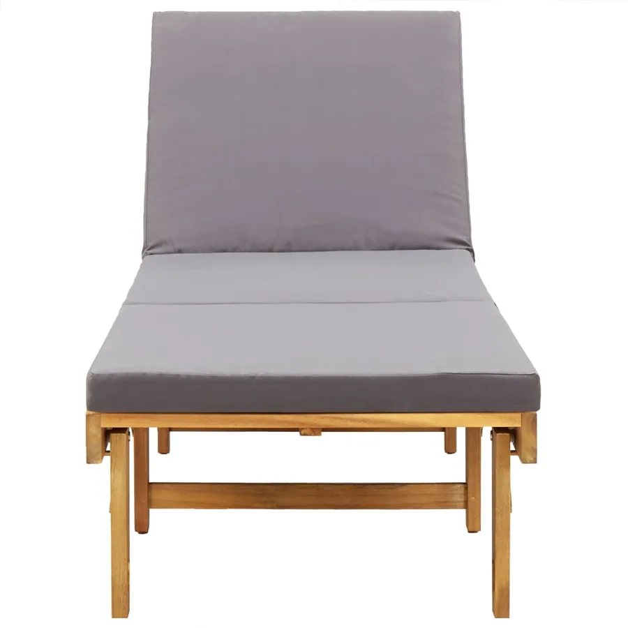 Chaise longue pliante avec coussin Bois d'acacia solide - 4