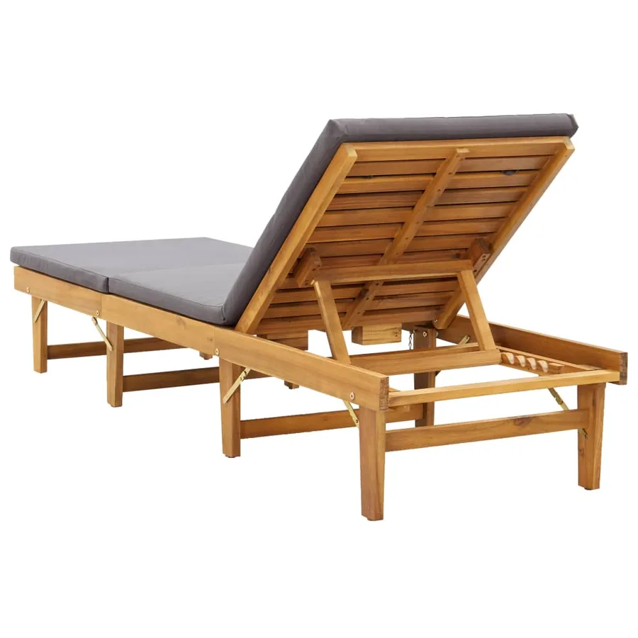 Chaise longue pliante avec coussin Bois d'acacia solide - 5