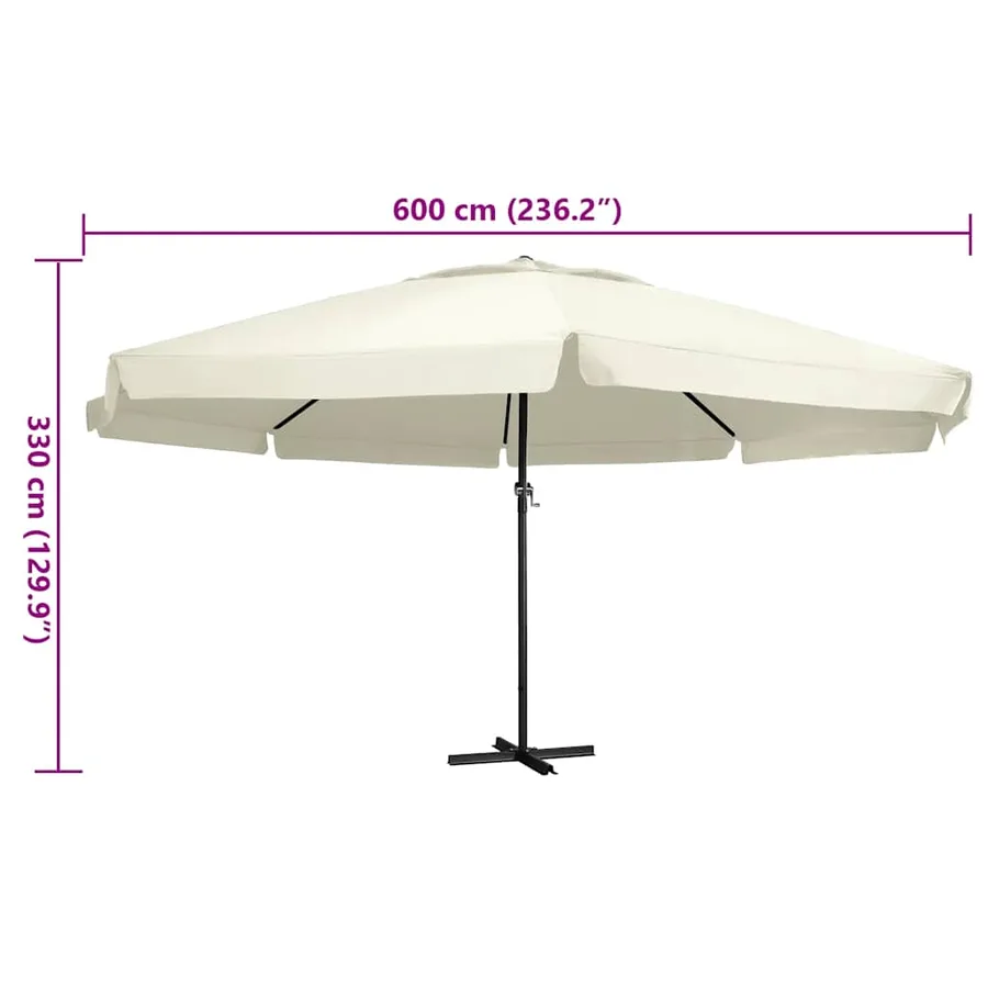 Parasol de jardin avec mât en aluminium 600 cm Blanc sable - 5