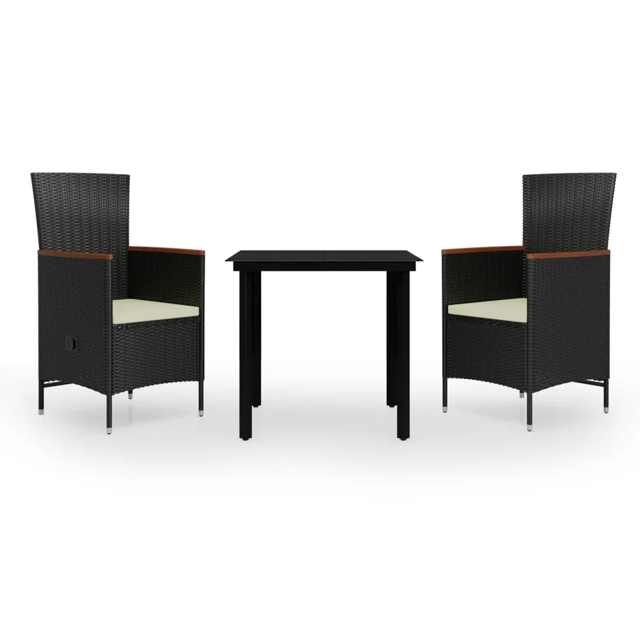 Ensemble à manger de jardin avec coussins 3 pcs noir - 2