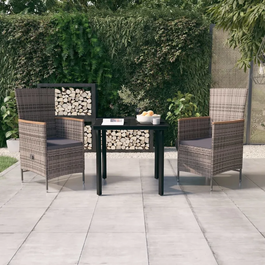 Ensemble à manger de jardin avec coussins 3 pcs Gris