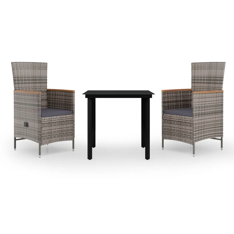Ensemble à manger de jardin avec coussins 3 pcs Gris - 2