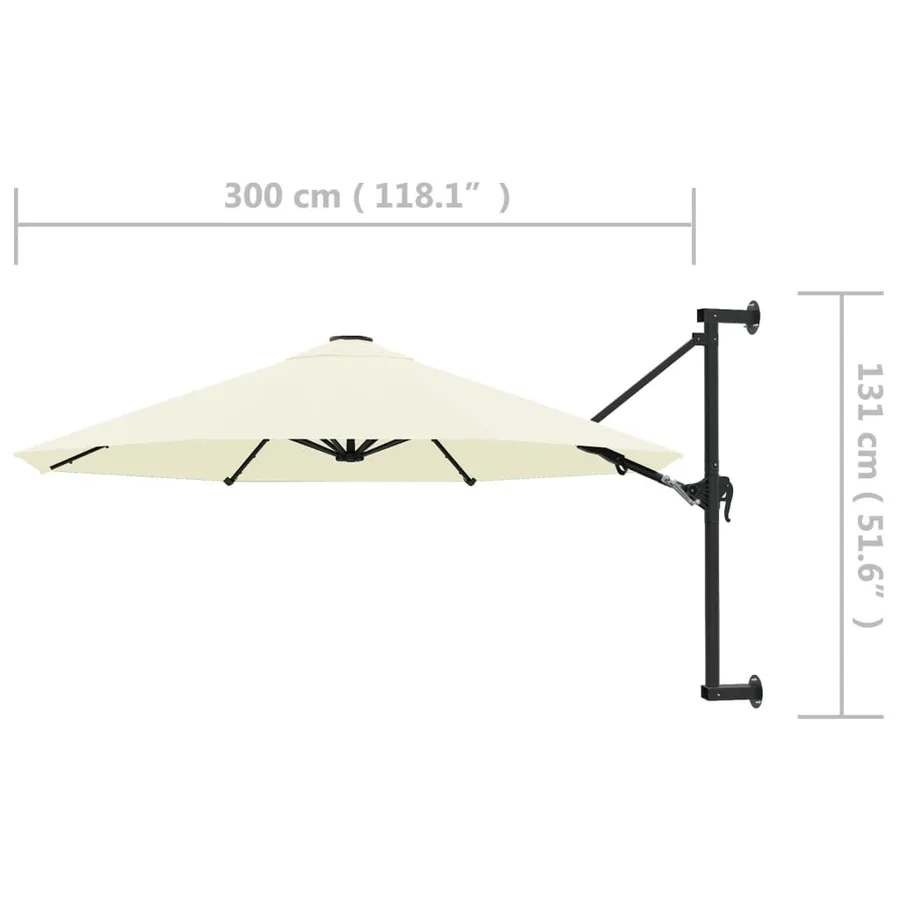 Parasol mural avec mât métallique 300 cm Sable - 8