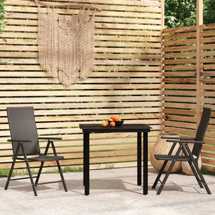 Ensemble à manger de jardin 3 pcs Noir