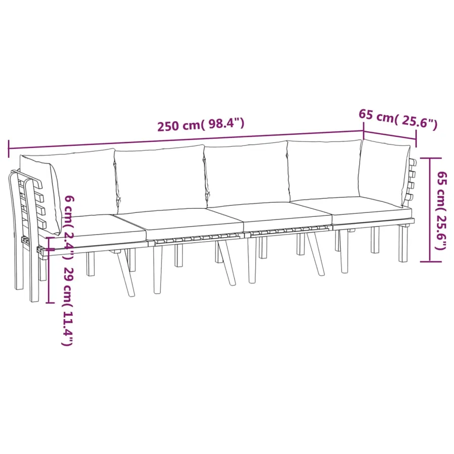 Salon de jardin 4 pcs avec coussins Bois d'acacia solide - 8