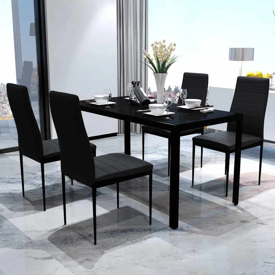 Ensemble de salle à manger 5 pcs Cuir synthétique Noir - 2