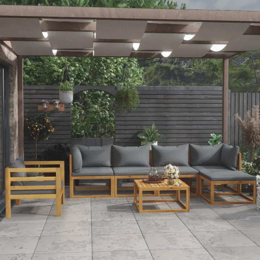 Salon de jardin 7 pcs avec coussin Bois d'acacia solide