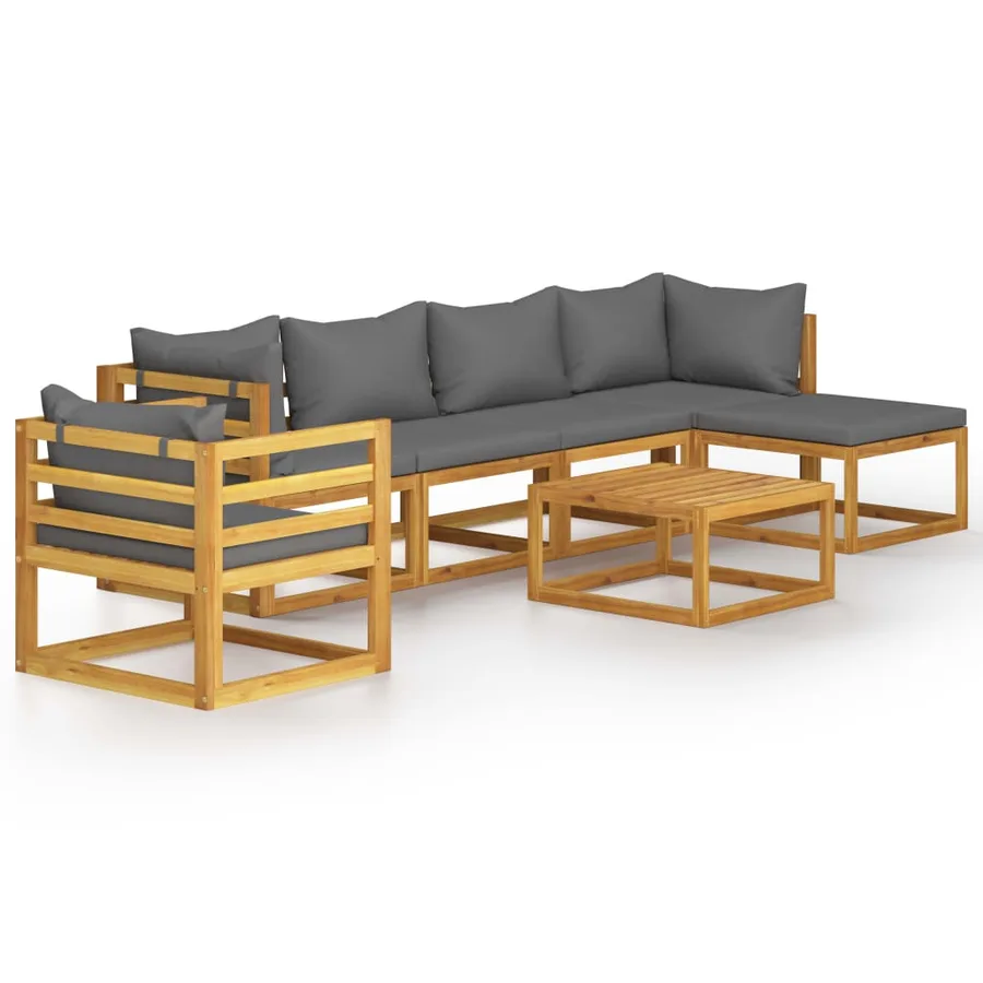 Salon de jardin 7 pcs avec coussin Bois d'acacia solide - 2
