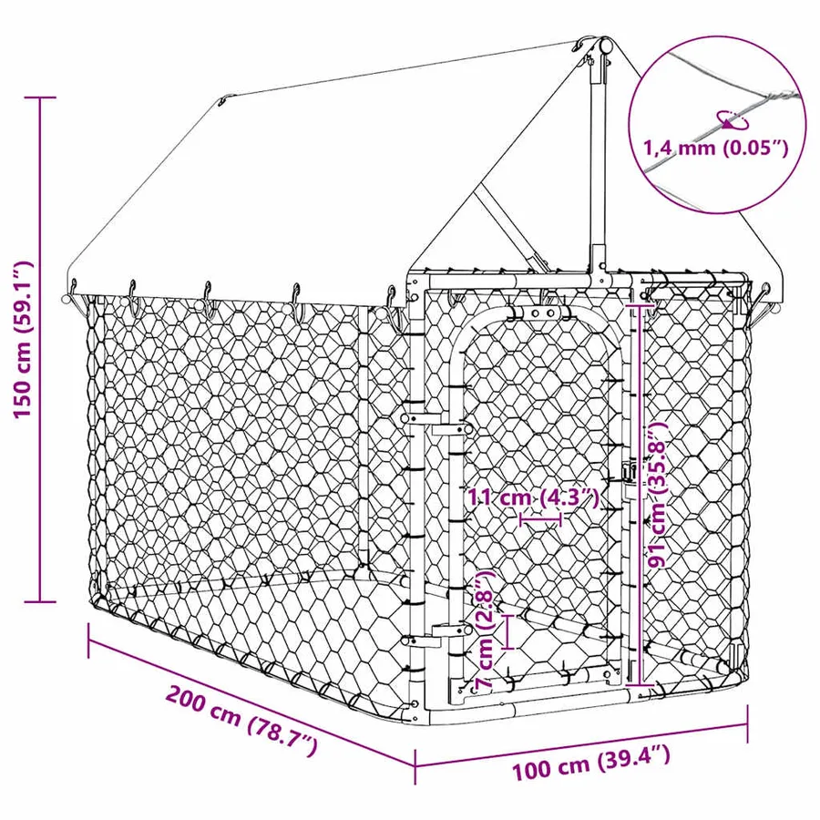 Chenil extérieur avec toit 200x100x150 cm - 10