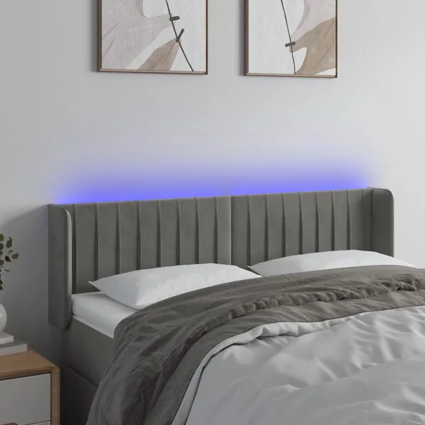 Tête de lit à LED Gris clair 147x16x78/88 cm Velours