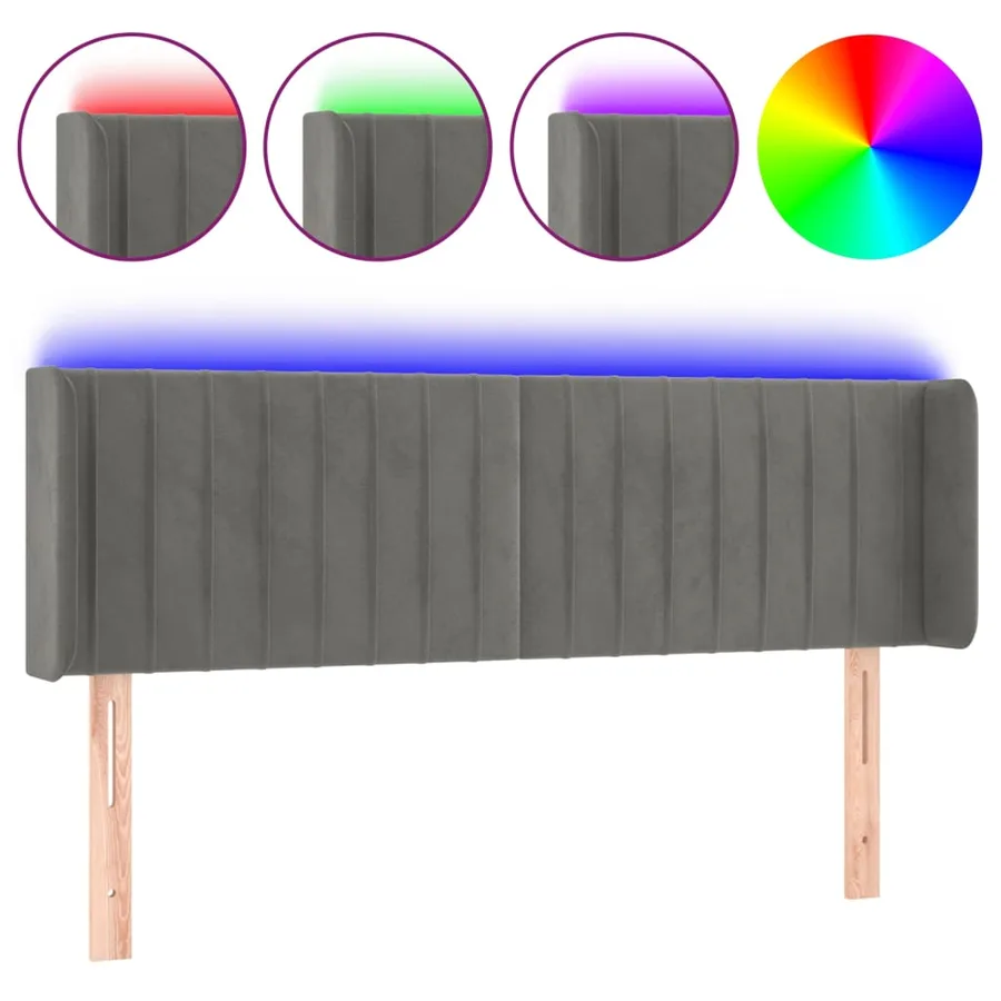 Tête de lit à LED Gris clair 147x16x78/88 cm Velours - 2