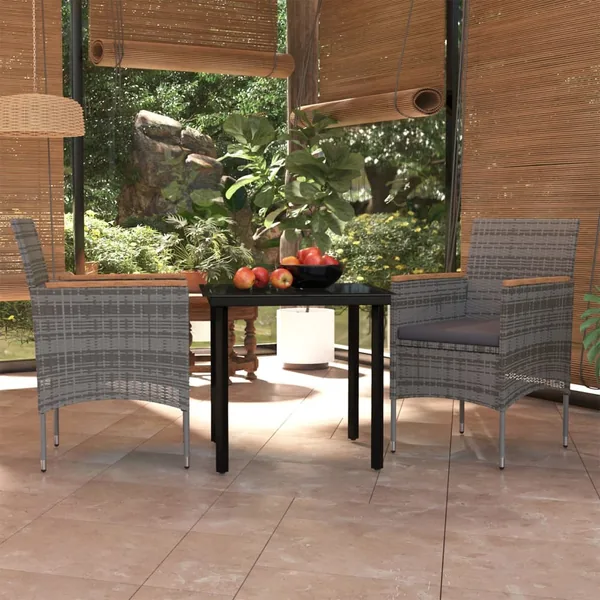 Ensemble à manger de jardin et coussins 3 pcs Gris et noir