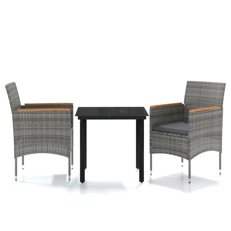Ensemble à manger de jardin et coussins 3 pcs Gris et noir - 2