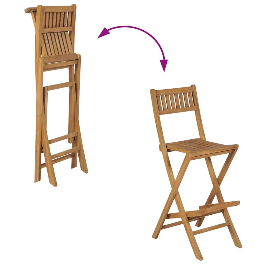 Tabourets pliables de bar d'extérieur lot de 2 bois teck solide - 5