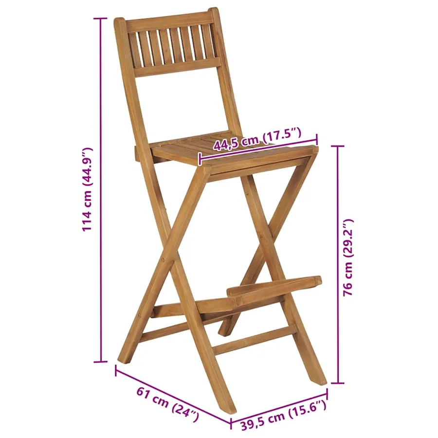 Tabourets pliables de bar d'extérieur lot de 2 bois teck solide - 9
