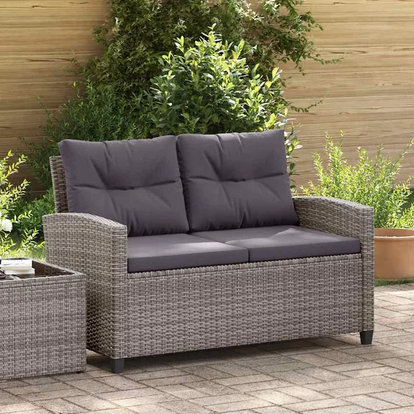 Canapé 2 places de jardin et coussins Gris 124cm Résine tressée