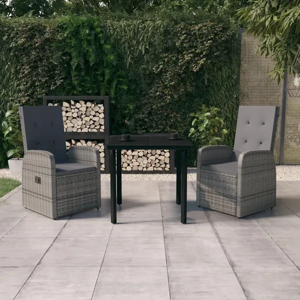 Ensemble à manger de jardin avec coussins 3 pcs Gris