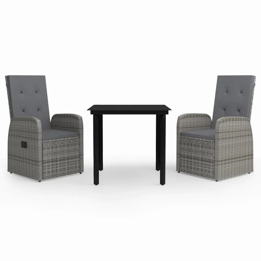 Ensemble à manger de jardin avec coussins 3 pcs Gris - 2