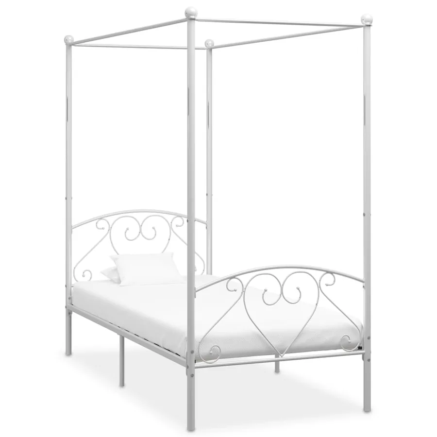 Cadre de lit à baldaquin sans matelas blanc métal 100x200 cm