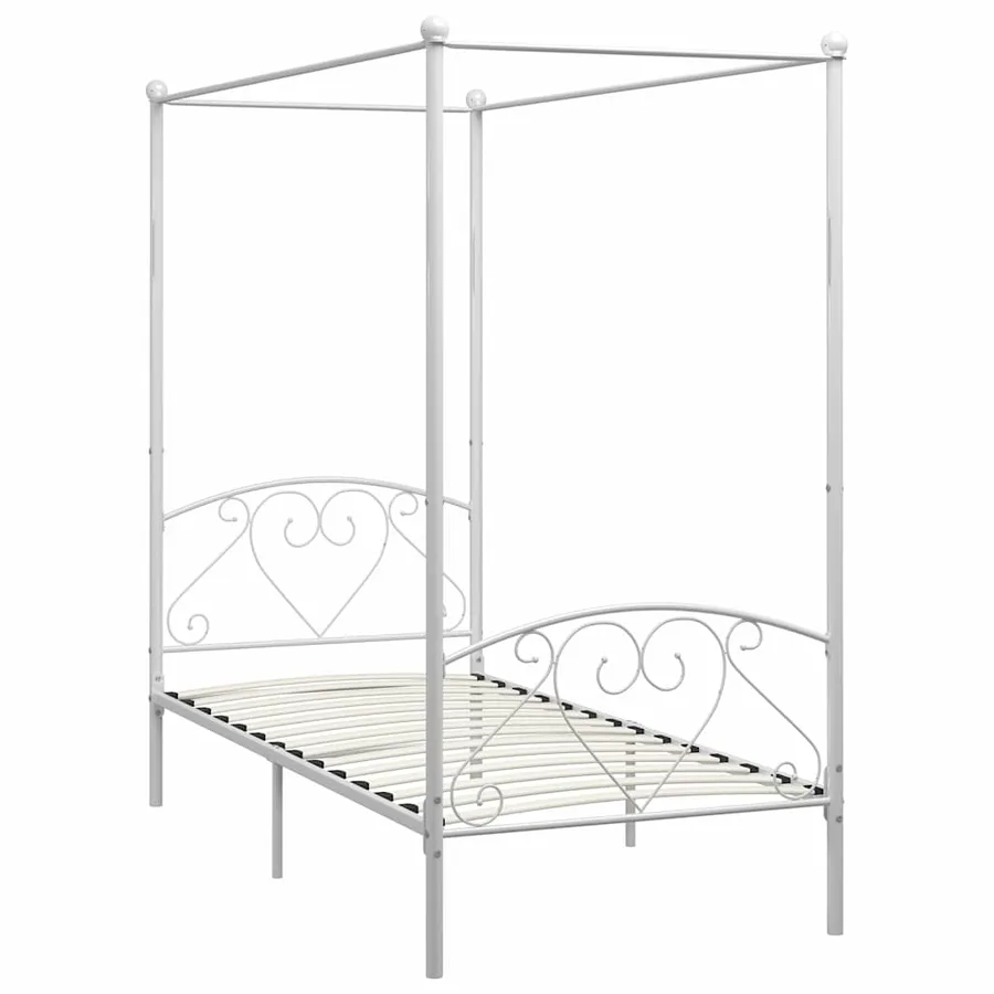 Cadre de lit à baldaquin sans matelas blanc métal 100x200 cm - 2