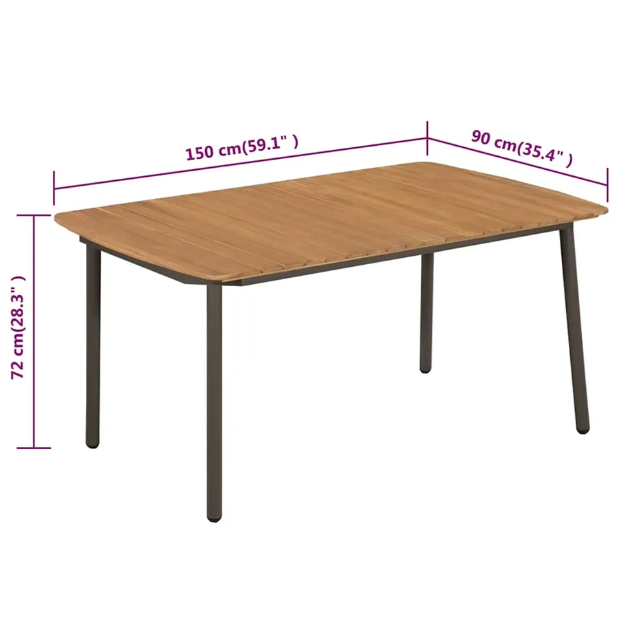Table de jardin 150 x 90 x 72 cm Bois d'acacia solide et acier - 4