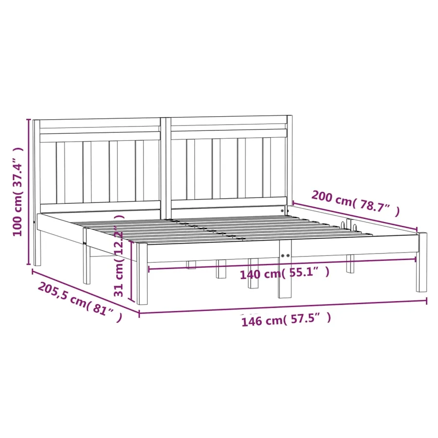 Cadre de lit sans matelas bois massif 140x200 cm - 9