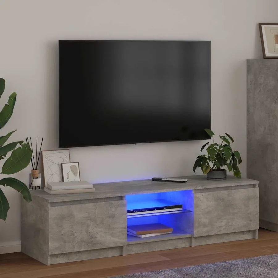 Meuble TV avec lumières LED gris béton 140x40x36 cm