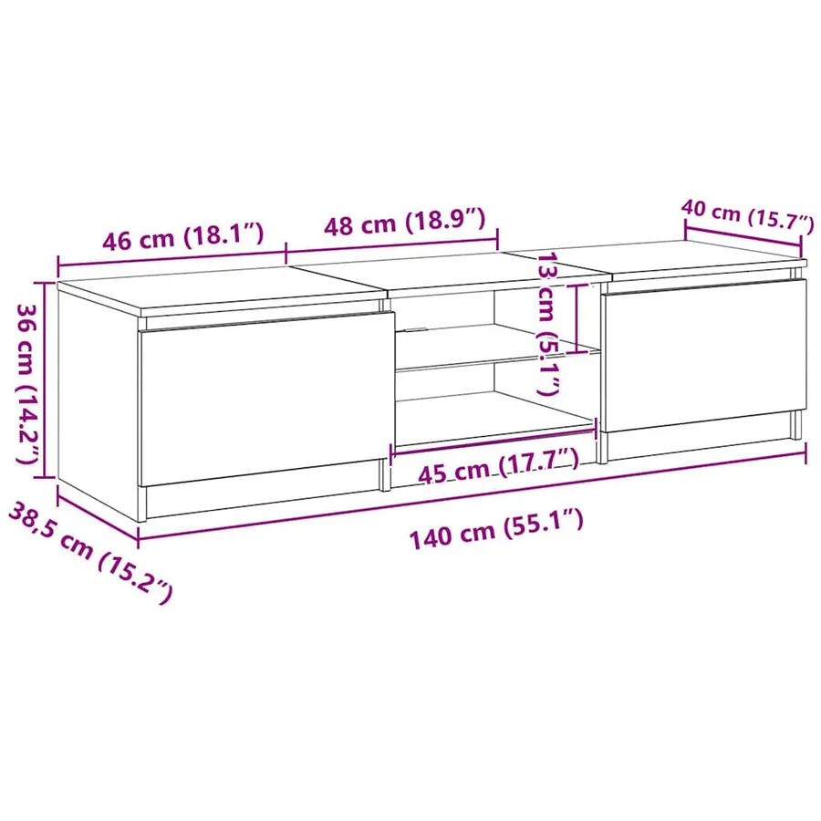 Meuble TV avec lumières LED gris béton 140x40x36 cm - 16