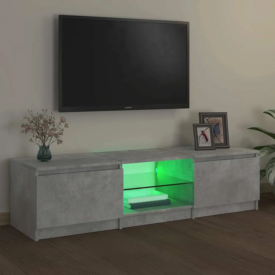 Meuble TV avec lumières LED gris béton 140x40x36 cm - 3