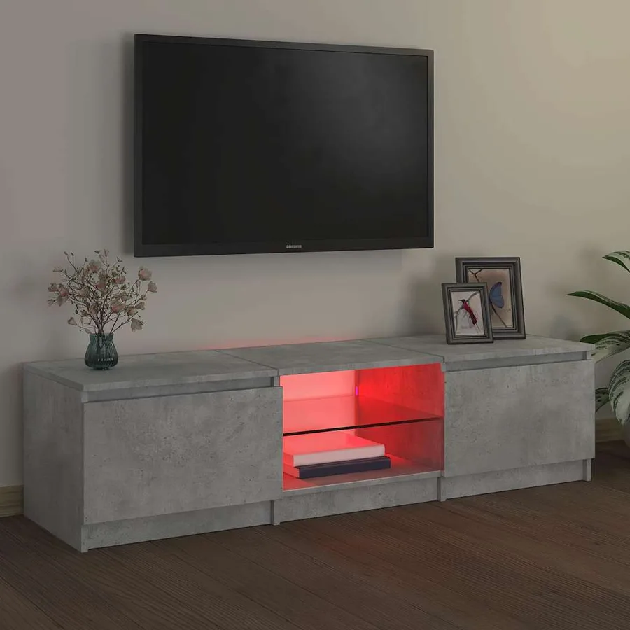 Meuble TV avec lumières LED gris béton 140x40x36 cm - 5