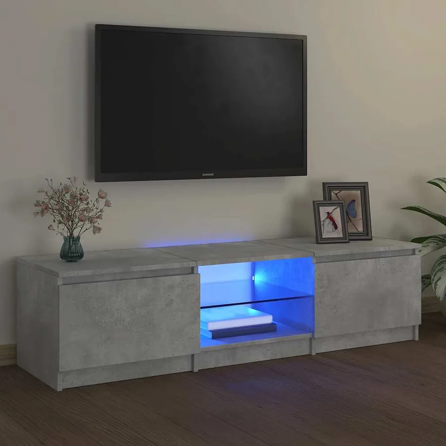Meuble TV avec lumières LED gris béton 140x40x36 cm - 6