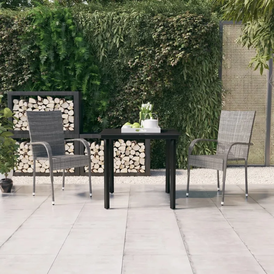 Ensemble à manger de jardin 3 pcs Gris et noir