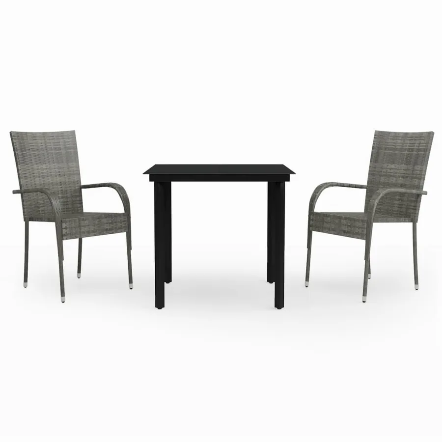 Ensemble à manger de jardin 3 pcs Gris et noir - 2