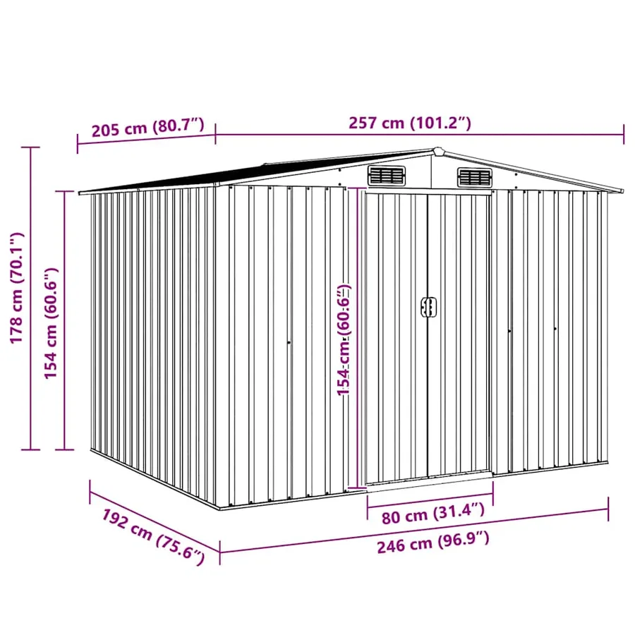 Abri de stockage pour jardin métal gris 257x205x178 cm - 11