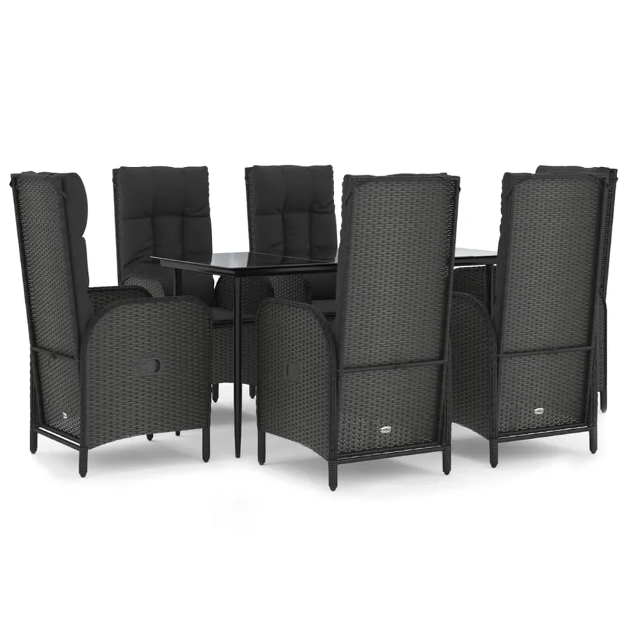 Ensemble à manger de jardin coussins 7pcs Noir Résine tressée - 2