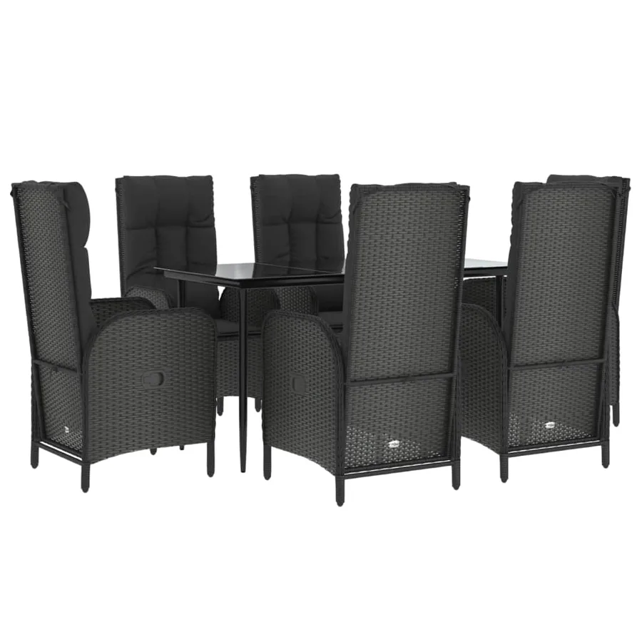 Ensemble à manger de jardin coussins 7pcs Noir Résine tressée - 3