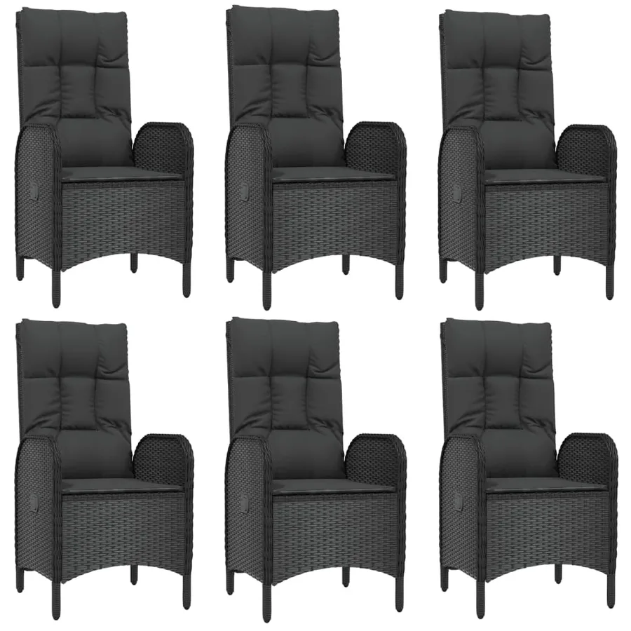 Ensemble à manger de jardin coussins 7pcs Noir Résine tressée - 4