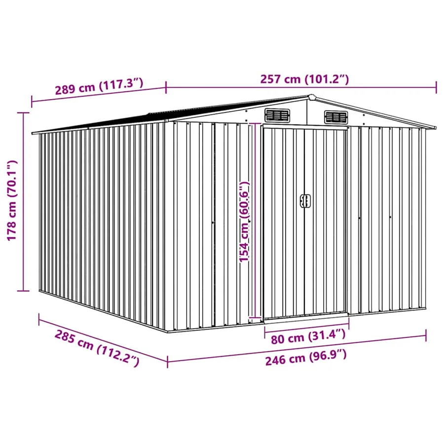 Abri de jardin 257x298x178 cm Métal Gris - 11