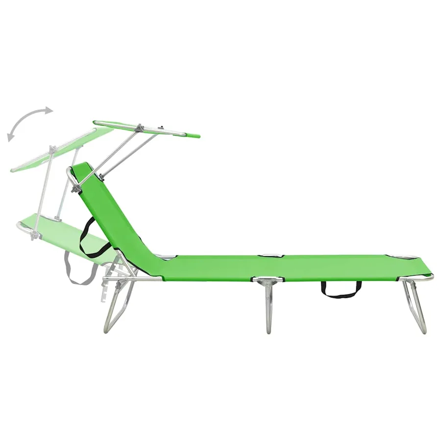 Chaise longue pliable avec auvent Noir Aluminium - 25