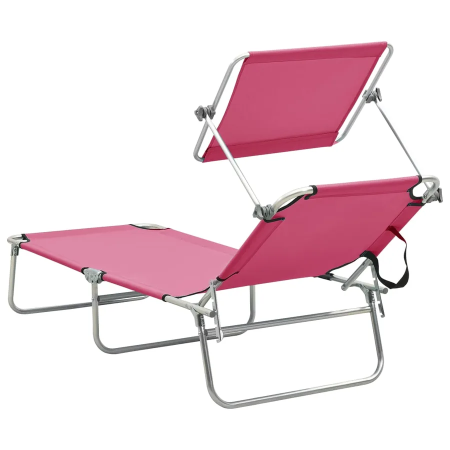 Chaise longue pliable avec auvent Noir Aluminium - 35