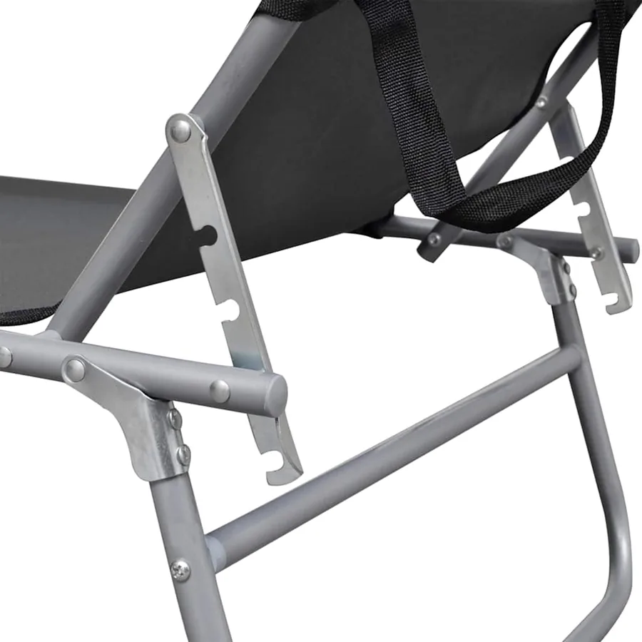 Chaise longue pliable avec auvent Noir Aluminium - 44