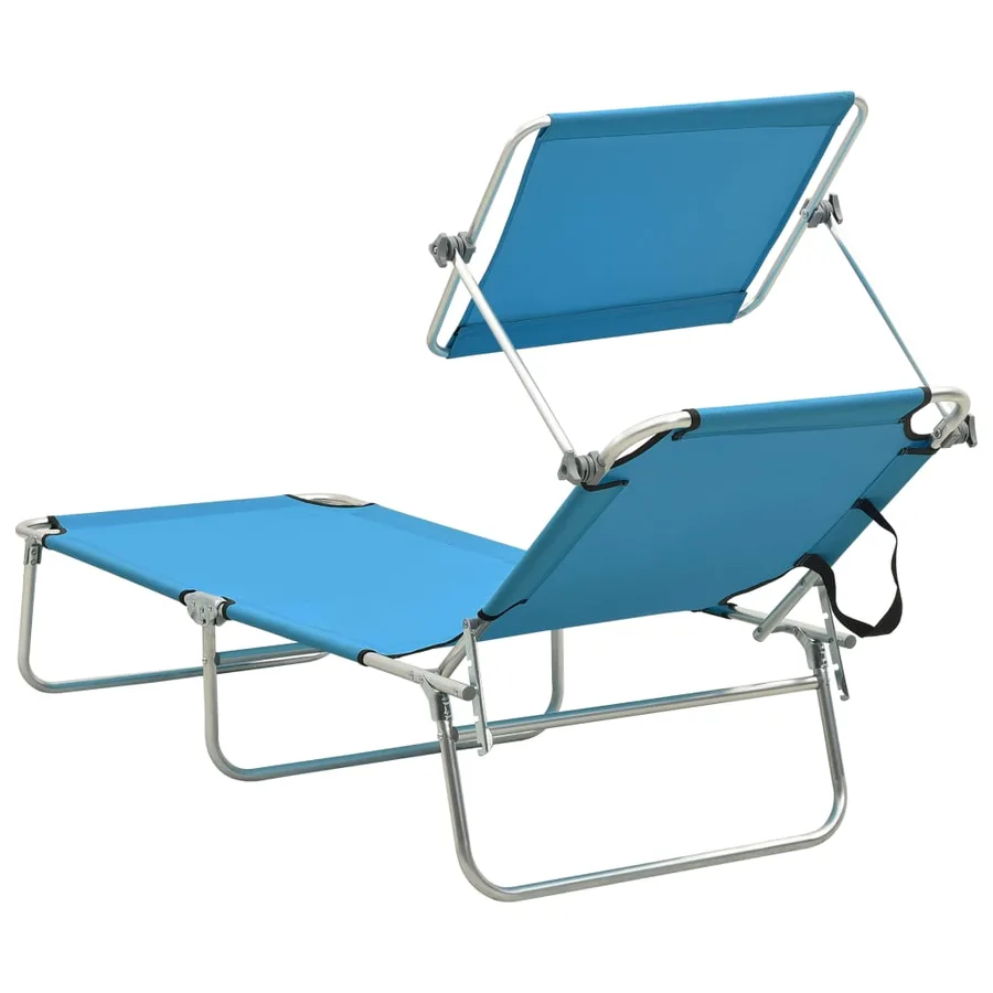 Chaise longue pliable avec auvent Noir Aluminium - 58