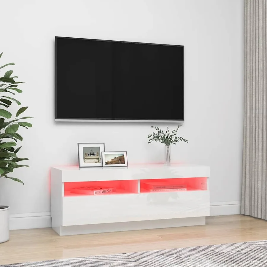 Meuble TV avec lumières LED blanc brillant 100x35x40 cm - 3