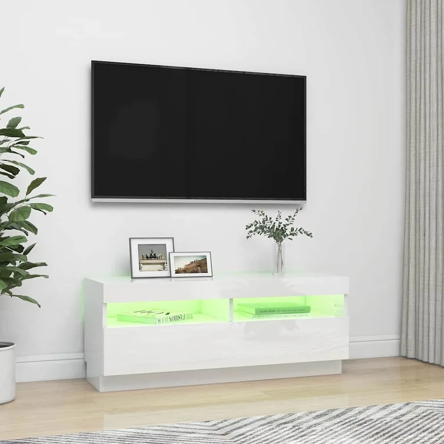 Meuble TV avec lumières LED blanc brillant 100x35x40 cm - 4