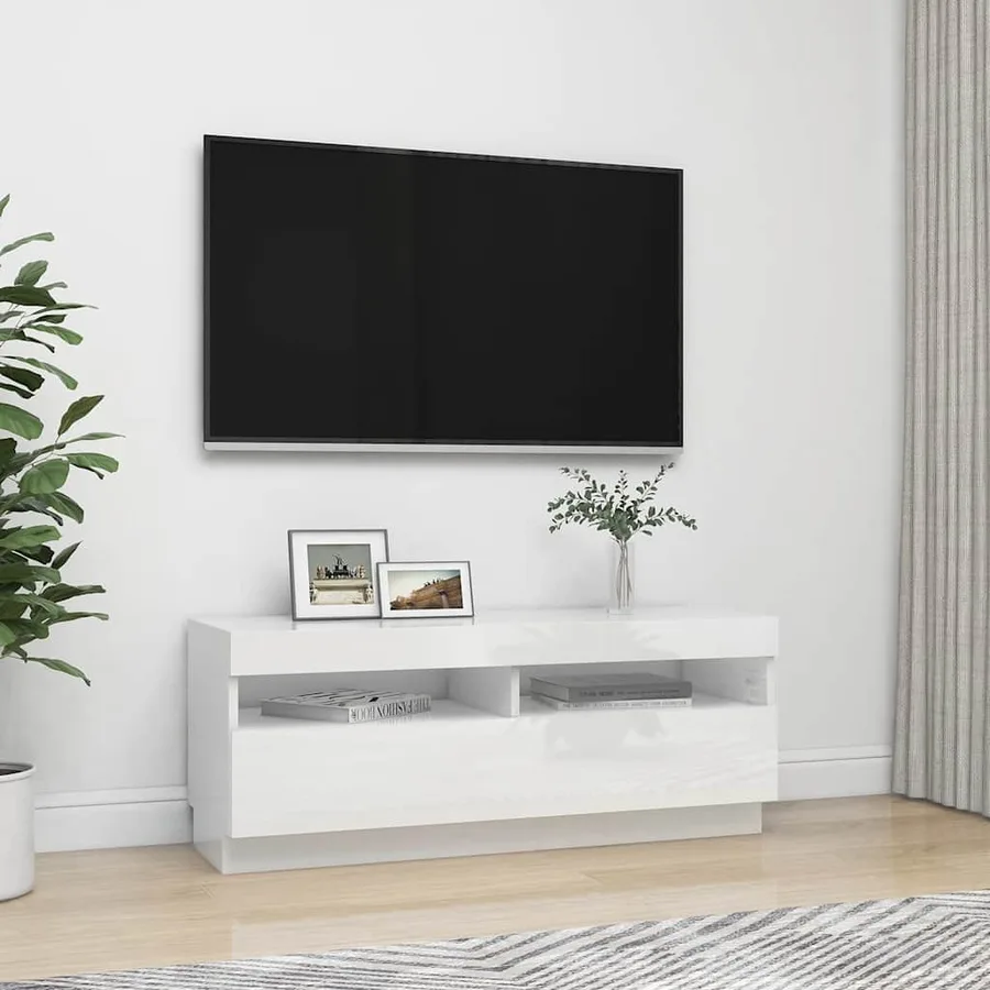 Meuble TV avec lumières LED blanc brillant 100x35x40 cm - 5