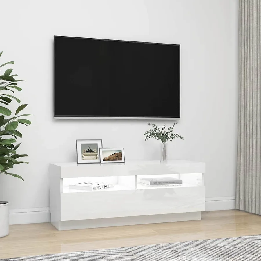 Meuble TV avec lumières LED blanc brillant 100x35x40 cm - 6