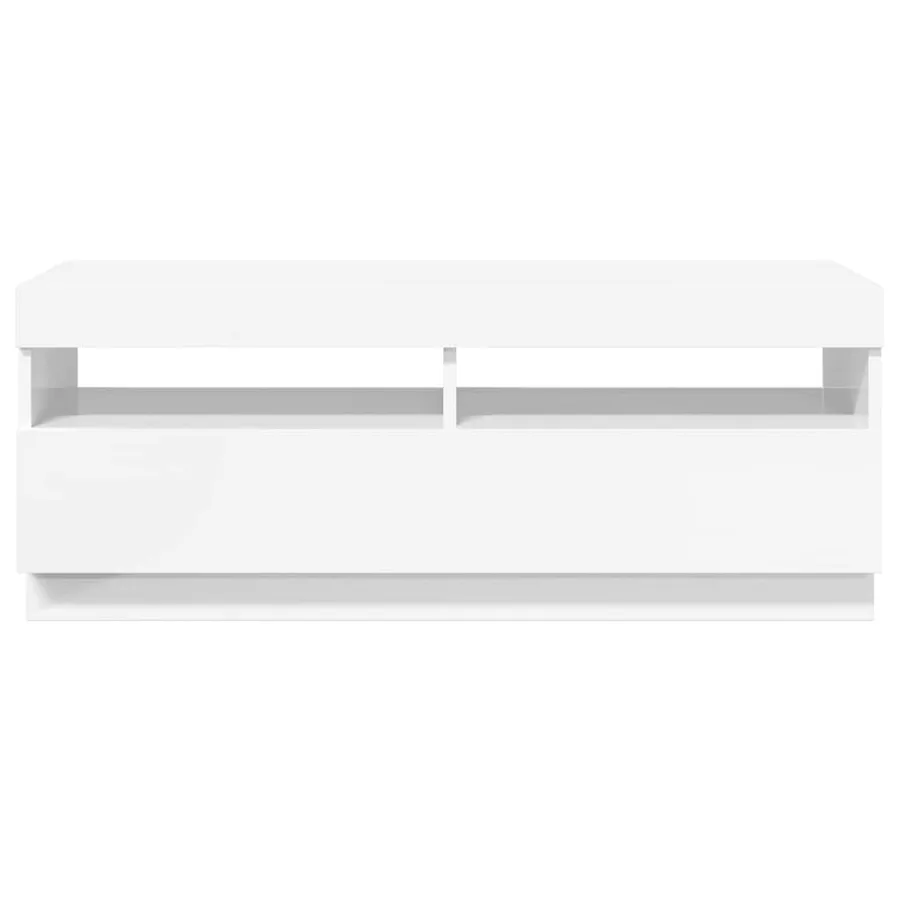 Meuble TV avec lumières LED blanc brillant 100x35x40 cm - 9