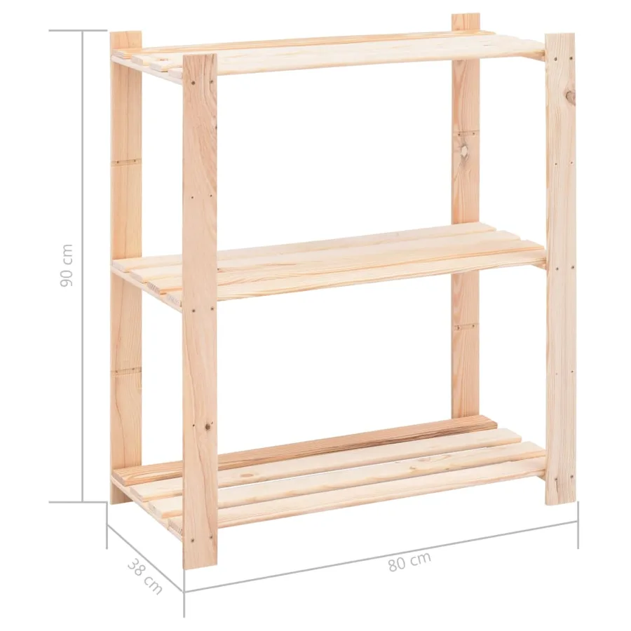 Étagère de stockage 3 niveaux 80x38x90 cm Pin solide 150 kg - 7