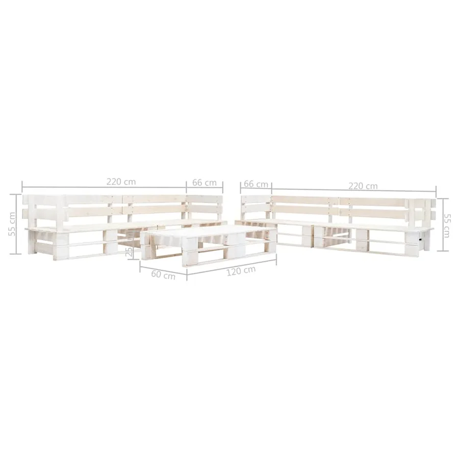 Salon de jardin palette 6 pcs Bois Blanc - 3
