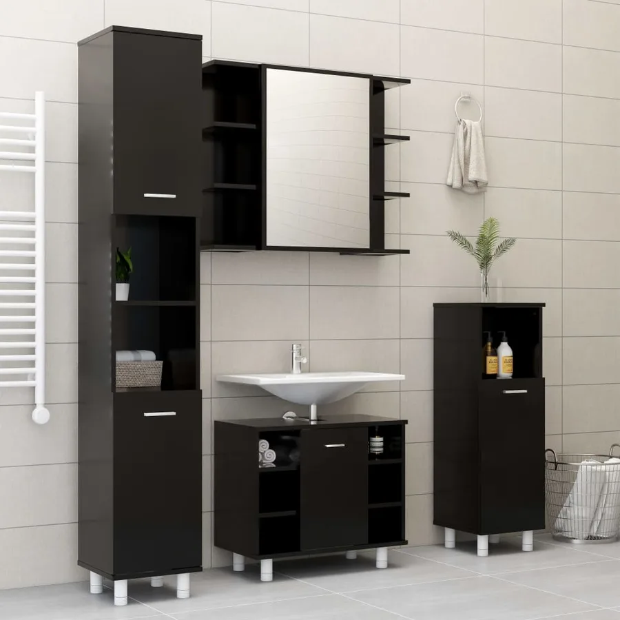 Armoire de salle de bain Noir 30x30x95 cm Aggloméré - 8